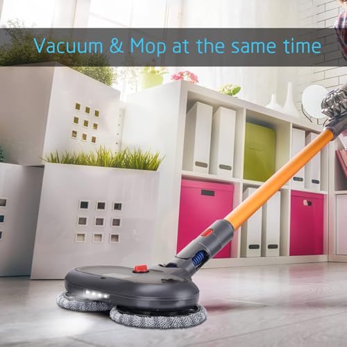 Electric Mop Attachment with Water Reservoir for Dyson V7 V8 V10 V11 V15 Vacuum Cleaners, LED Headlights, Automatic Cleaning Roller Brush for Sticky Messes and Pet Hair, for Hard Floors and Area Rugs
