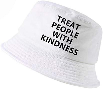 Fisherman Hat Cotton,Treat People With Kindness Letter Printing Bucket Hat White Summer Outdoor