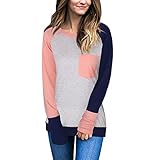 Naier Women T Shirt Top Long Sleeve Color Splicing For Leggings Jeans (M, Pink)