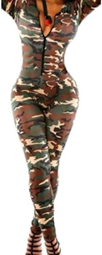 DressU Women Long-Sleeved V-Neck Camouflage Zipper Luxury Rompers 1 L