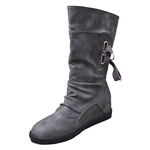 Hot Sale! Women Boots,Sunfei Ladies Womens Low Wedge Buckle Biker Ankle Trim Flat Ankle Boots Shoes (43, Gray)