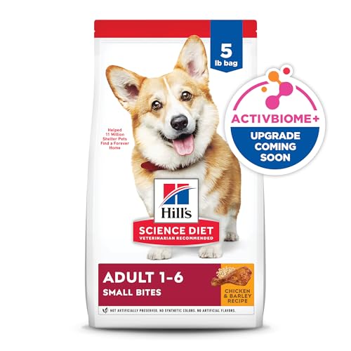 HILL’S SCIENCE DIET ADULT 1-6, ADULT 1-6 PREMIUM NUTRITION, SMALL KIBBLE, DRY DOG FOOD, CHICKEN & BARLEY, 5 LB BAG
