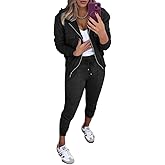 CHICME Women 2 Piece Outfits Sets Long Sleeve Zip Up Hoodie & Stretchy Waist Joggers Sweatpants Set Casual Pants Set