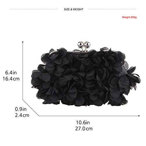 Fawziya Floral Clutch Purses For Women Satin Evening Bag-Black