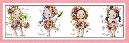 Happy Forever Cross Stitch Kits 11CT Stamped Patterns for Kids and Adults, Preprinted Embroidery kit for Beginner, Childhood Boys and Girls (K444 Flower Girl, Size 30''x10'')