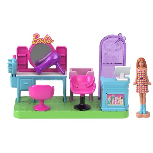 バービー(Barbie) ミニバービーランド　ヘアサロン きせかえ人形・ハウス ままごと・ごっこ遊び マイクロドール １体付 プレイセット 6歳から ピンク JCR32