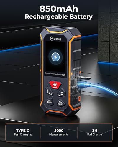 CIGMAN Laser Measure, 120m/393ft Laser Measurement Tool with LCD Display, ±2mm High Accuracy, Type-C Rechargeable Battery