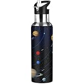 AUUXVA Space Solar System Planet Water Bottle Vacuum Insulated Stainless Steel Mug Kids Water Bottle with Straw and Handle Keep Hot Cold Sport Bike Fit Travel Outdoor 20 oz