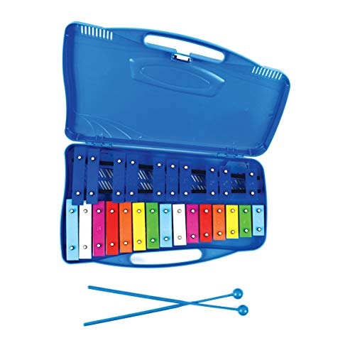 Professional Blue Plastic Soprano Glockenspiel Xylophone with 25 Metal Keys in Plastic Case - Includes 2 Plastic Beaters