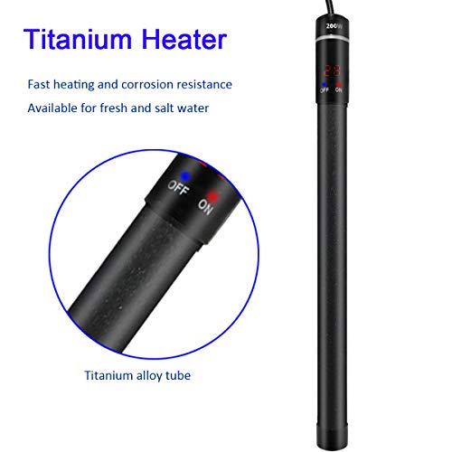 COODIA Titanium Alloy Aquarium Heater Digital Reading Dispaly with Out-of-Water Controller for Auquarium Tank, Corrosion-Resistant 200W (200W)