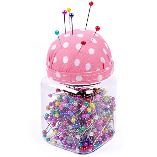 eZAKKA 500pcs Sewing Pins 38mm Multicolor Ball Head Pins Quilting Pins in Plastic Storage Jar Containers with Pin Cushion Lid for Dressmaking Jewelry Components Flower Decoration (Pink)