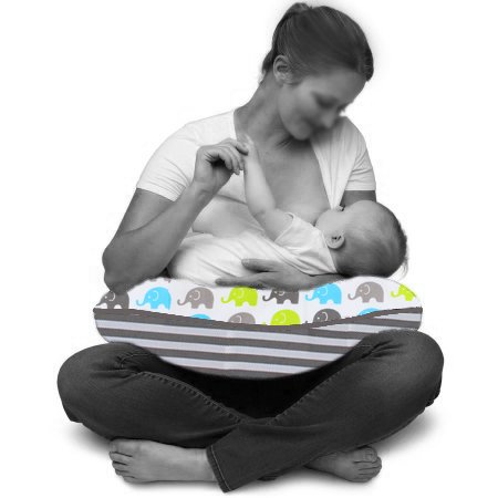 Bacati Elephants Nursing Pillow with Insert, Aqua/Lime/Grey