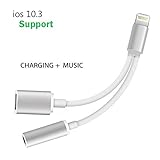 Adapter, Splitter, Compatible IOS 10.3 or Later, Jackiey Dual Lightning Headphone Audio & Charge Adapter for iPhone 7 / 7 Plus (Silver)