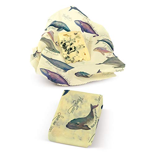 PlanetCare BEESWAX WRAPS; Set of 3 (S M L): Endangered Whales Series Limited Edition: Reusable food wrap, 100% ORGANIC, 100% BIODEGRADABLE; plastic free HEALTHY sustainable beeswax wrap