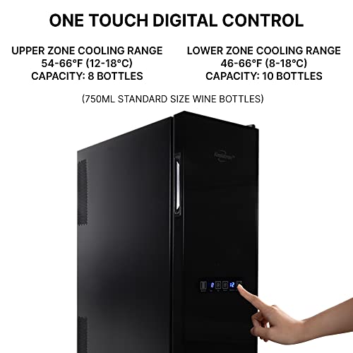 Koolatron Urban Series 18 Bottle Slim Dual Zone Wine Cooler, Thermoelectric Wine Fridge