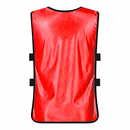 LEOSO Sports Training Pinnies Jerseys for Youth and Adults Team Practice Vests Perfect as Basketball Practice Jersey, Football Jersey or Pennies for Soccer (Red Pack 12, Youth(Age 6-14))