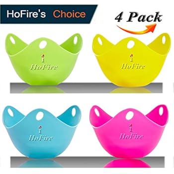 Egg Poacher HoFire Silicone Egg Poaching Cups with Ring Standers, For Microwave or Stovetop Egg Cooking, Kraft Box Packing, BPA Free, Pack of 4