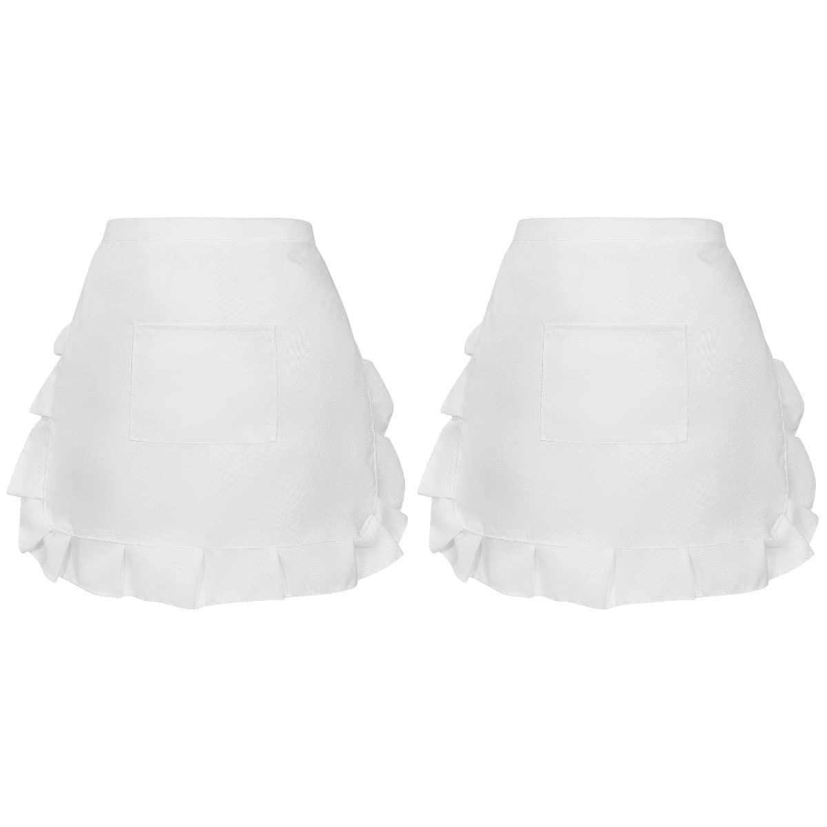 2Pcs Floral Lace Half Waist Apron with Pocket for Women, White Short Waist Apron for Kitchen, Cooking, Baking, Cleaning, Gardening, Cosplay