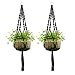 Ropesart 2 Pcs Macrame Plant Hanger Black Knotted Hand-Woven Black Morden Style Hemp Black Plant Hanger with Key Ring primary