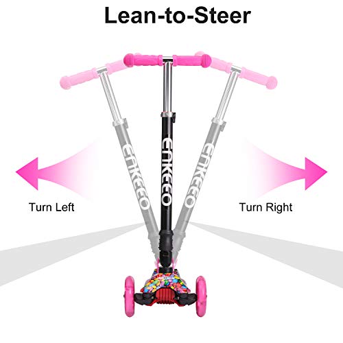 ENKEEO Kick Scooter for Kids with LED Flashing Wheels, Lean to Steer, with 3-level Height Adjustable Handlebar and Extra Wide Deck, Fun Outdoor Toy for Children from 3 to 11 Years Old (Candy) - Thumbnail 4