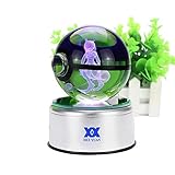 3D Crystal Ball Fancy LED Lighting and Spinning Primary Base Advance 3D Laser Engraving Valentine Children's Gift (Mewtwo)