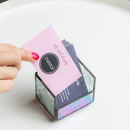 Stained Glass Business Card Holder Name Card Display Holder Mosaic Beveled Glass Professional Card Holder for Office Desk Business Desk Name Plate with Card Holder