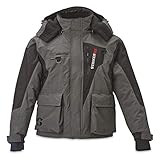 Srtiker Ice Men's Fishing Cold Weather Waterproof Insulated Hooded Predator Jacket, Gray/Black, Large