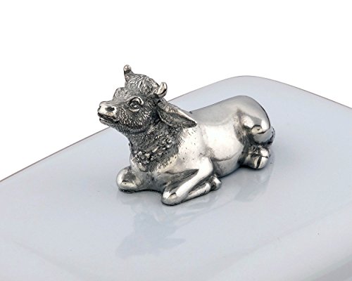 Vagabond House Stoneware Pewter Metal Mabel the Cow Butter Cream Cheese Dish, 8" Long x 6" Wide - Thumbnail 3