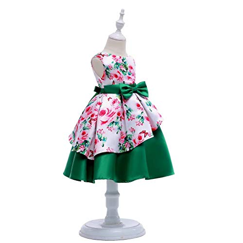 AYOMIS Litter Big Girl Dress Princess Gowns Bow Party Wedding Dresses(Flower-Green,3-4Y)