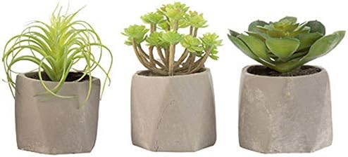 Decorative Faux Individually Potted Succulent Plants in Concrete Pots, Set of 3