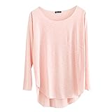 Shawhuaa Womens Casual Long Sleeve Asymmetric Hem T-shirt (One Size, Light Pink)