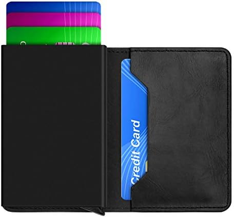 GUDUO Men Credit Card Holder Wallet, FRID Blocking Slim Safe Card Case, Auto Pop up Money Clip Wallet