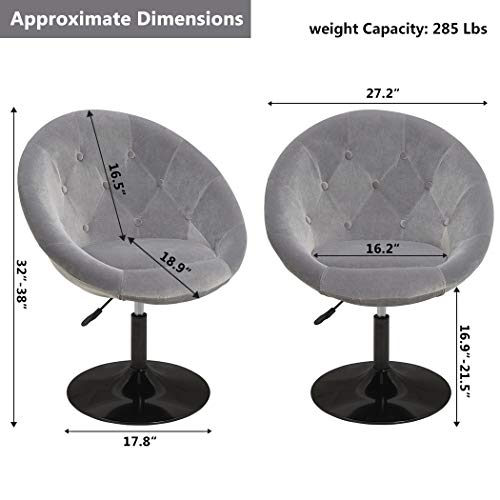 Duhome Velvet Accent Chairs, Lounge Chair Adjustable Modern Round Tufted Back Swivel Make-up Vanity Chair Light Grey