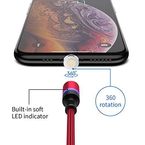 3 in 1 Magnetic Charging Cable 360°Rotate Braided Cable with Compatible for iOS, USB-C and Micro USB ，Fast Charge and Date Transfer (red) - Thumbnail 3