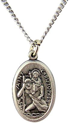 Silver Tone Base Patron Saint Christopher Medal Pendant, 5/8 Inch