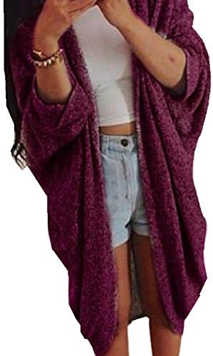 OVERMAL Womens Casual Oversized Knit Sleeve Sweater Coat (L, Red)