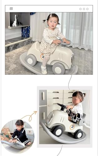 3-in-1 Rocking Horse Ride-On Toy with Balance Board and Music, for Ages 1-5 Years, Convertible Push Car and Rocker, Foot Kick, Baby boys Girls Toodlers Car, 70x32.5x51cm (Style-A)