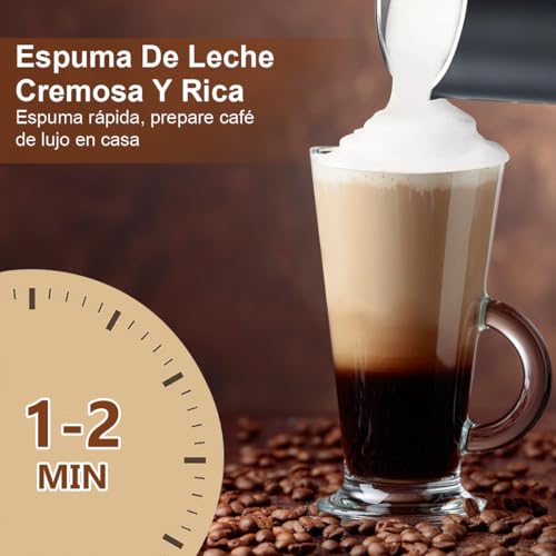 Espumador de Leche Electrico 4 En 1, 430ml Calentador Eléctrico Acero Inoxidable para Leche Caliente con Batidor Vaporizador Automática para Espuma Fría y Caliente Café Latte Capuchino Chocolate, 400W