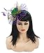Mardi Gras Cocktail Tea Party Feather Fascinators Flower Dot Veil Headwear Top Hats Wedding Headband for Women (Yellow&Purple&Green)