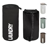 ZERO JET LAG Extra Large Collapsible Laundry Hamper Round Tall Dirty Laundry Basket Foldable College Laundry Bags Heavy Duty Laundry Liners (Black)