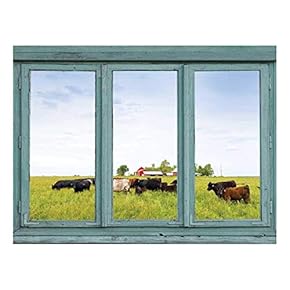 Wall26 - Cows in a Field with a Red Barn in The Background - Wall Mural, Removable Sticker, Home Decor - 24x32 inches