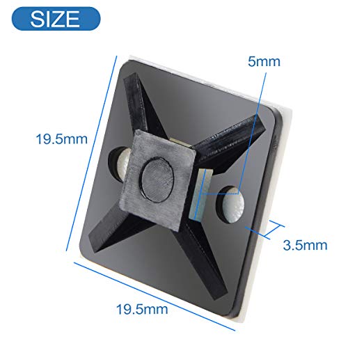 100 PCS 3/4" Black 3M BackGlue Self Adhesive Cable Zip Tie Mounts Wire