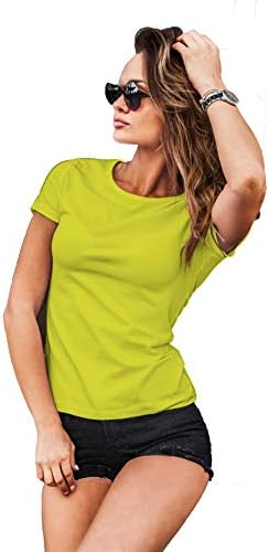 Angrezi Style Women's Plain Yellow Regular Fit Half Sleeve Round Neck Cotton T-Shirt