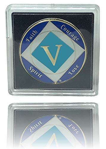 Simply Minimal 5 Year NA Gold Plated Recovery Clean Time Coin, Medallion + Plastic Capsule, Display Case (Blue)