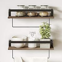 BAMFOX Wall Mount Floating Shelves with bar,Rustic Small Storage Organize for Kitchen Room Bathroom Living Room Bedroom, Set of 2