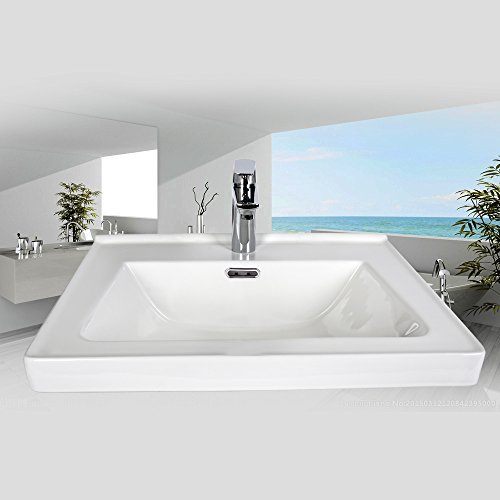 Rectangle Ceramic Undermount Vessel Vanity Sink, Undercounter Bathroom Sink, White, with
