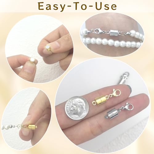 MKCYD Magnetic Necklace Clasp with Lobster Clasp,14K Gold and Silver Magnetic Jewelry Clasps for Necklace Extender Bracelet Closures
