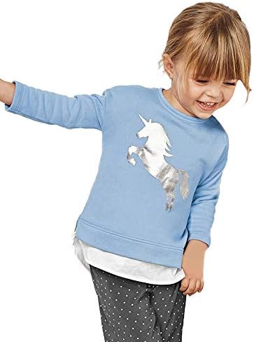 Girl Unicorn | Silver Unicorn Casual Top for Little Girls' Youth Long Sleeve Toddler Kids T-shirt Sweatshirts 1-7T
