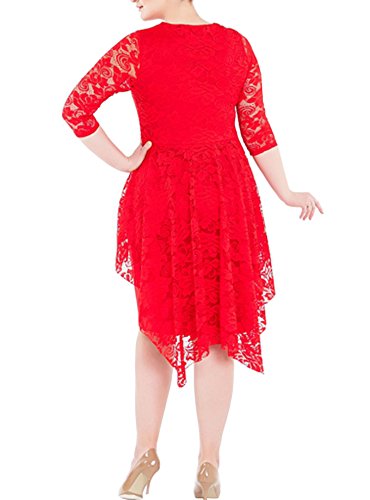 Plus Size Dresses for Women Cocktail Lace Patchwork Sexy Bridal Wedding Party Dress (XL-8XL) (8X Plus, Red)