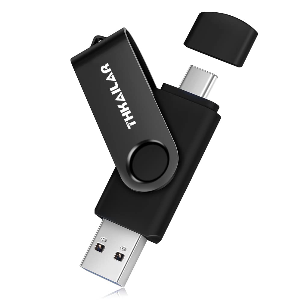 THKAILAR USB C Stick 128GB USB 3.1 Memory Stick 2in1 Dual Flash Drive Metal Swivel Design Thumb Drive for Smartphone/Computer/Tablet/Laptop(Black)